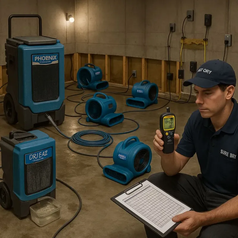 Structural Drying and Dehumidification process in North Attleborough Center, MA